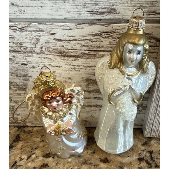 Vintage Glass Blown Angels Christmas Ornament Lot Of 2 - Picture 8 of 8